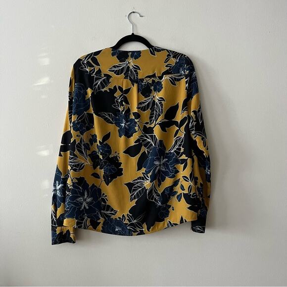 Parker Yellow & Blue Floral Print Surplice Blouse - Picture 4 of 7